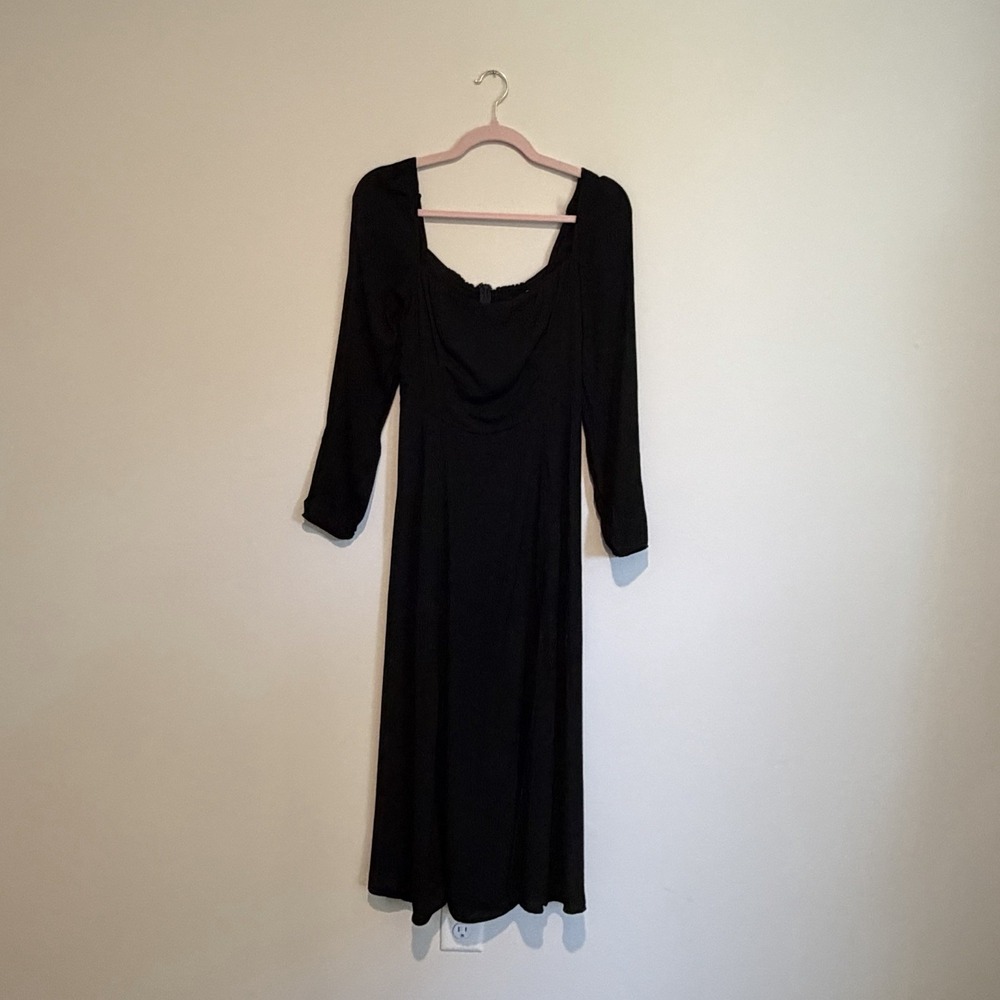 Reformation Sigmund Dress In Black Size 8 Long Sleeve‎ Midi Square Neck